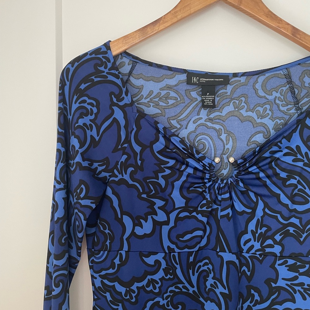 INC Long Sleeve Blue Dress Small Petite
